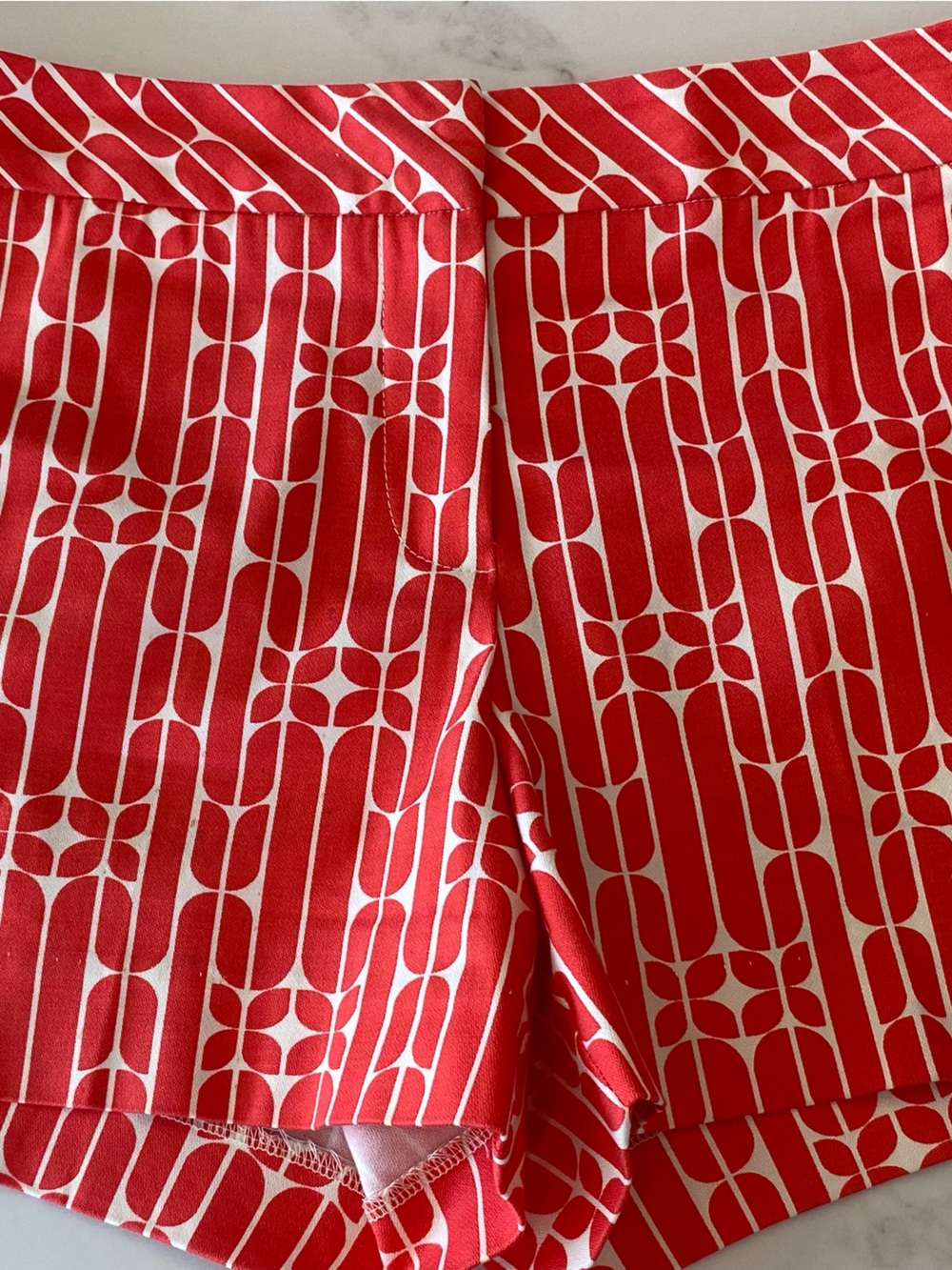 Trina Turk Coral and White Patterned Womens Shorts